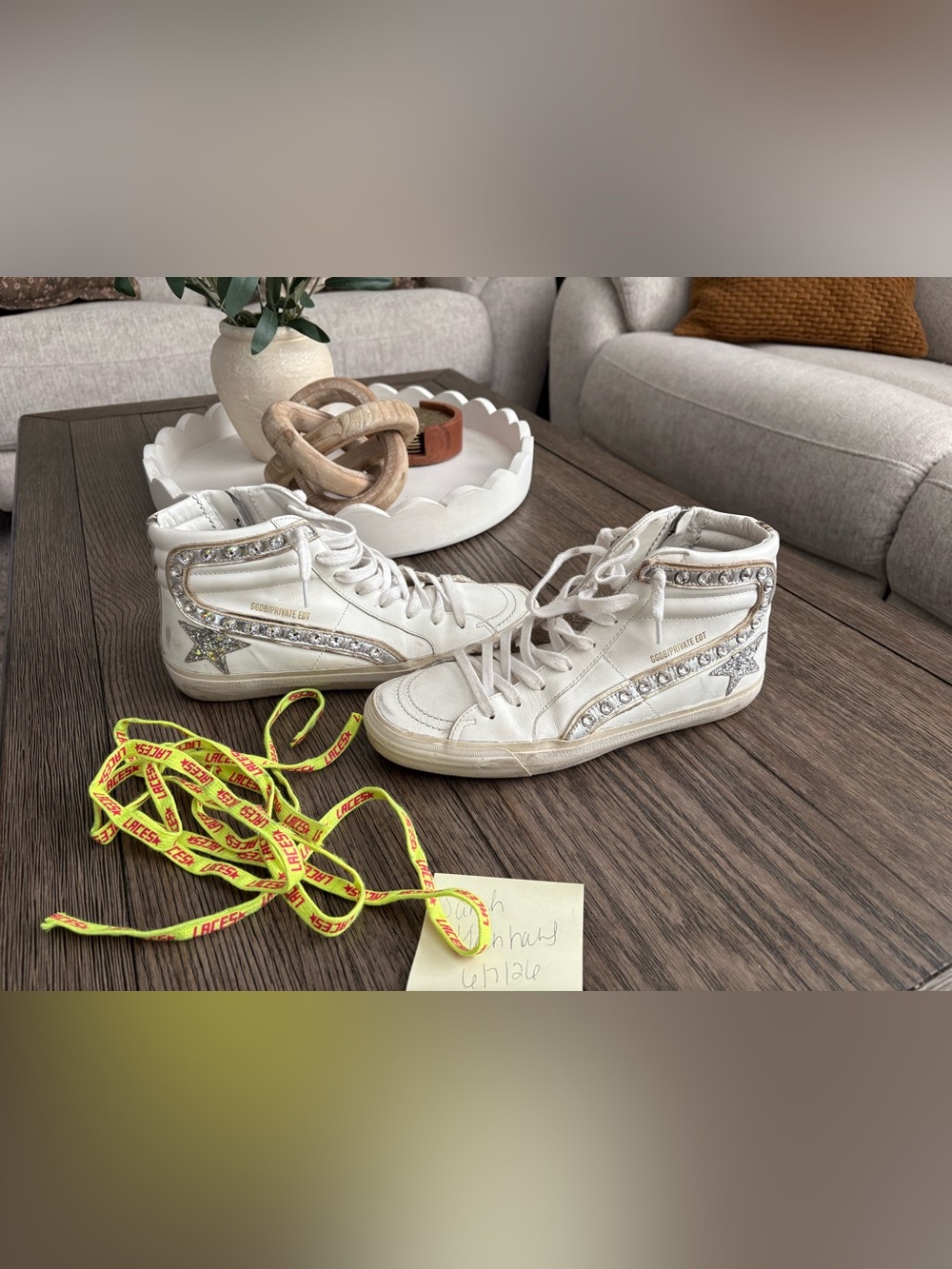 Golden Goose White Leather Low-Top Sneakers with Tan Accents - Picture 1 of 5